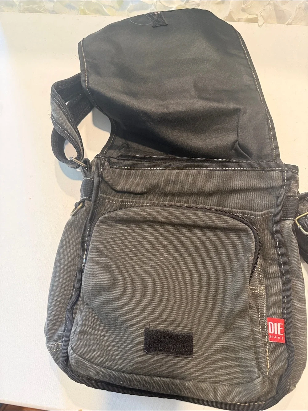 Diesel Black Canvas Messenger Crossbody Bag